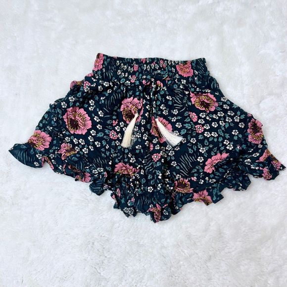 Natalie Martin Toddler Girls Mini Floral Ruffle Shorts Size 2 Tassels 2T - Picture 1 of 3